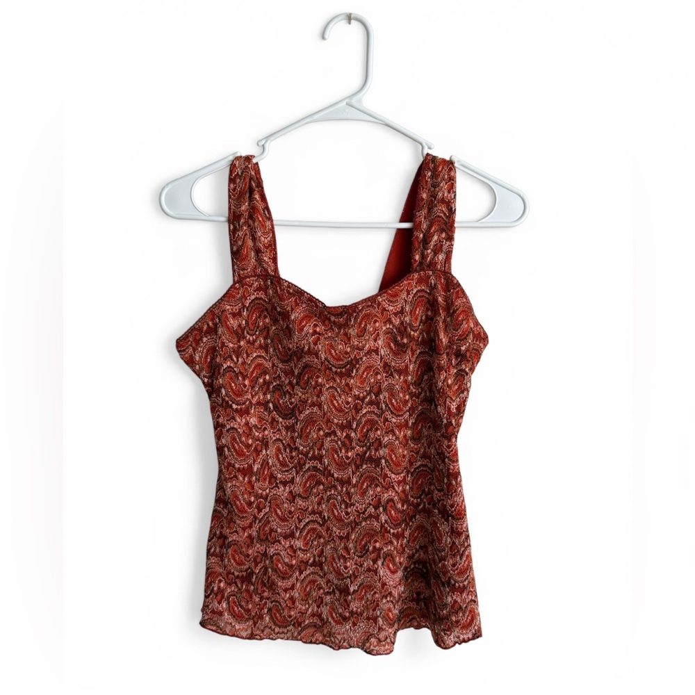 Vintage Red/Orange Paisley Tank Top Boho Y2K Sleeveless M/L